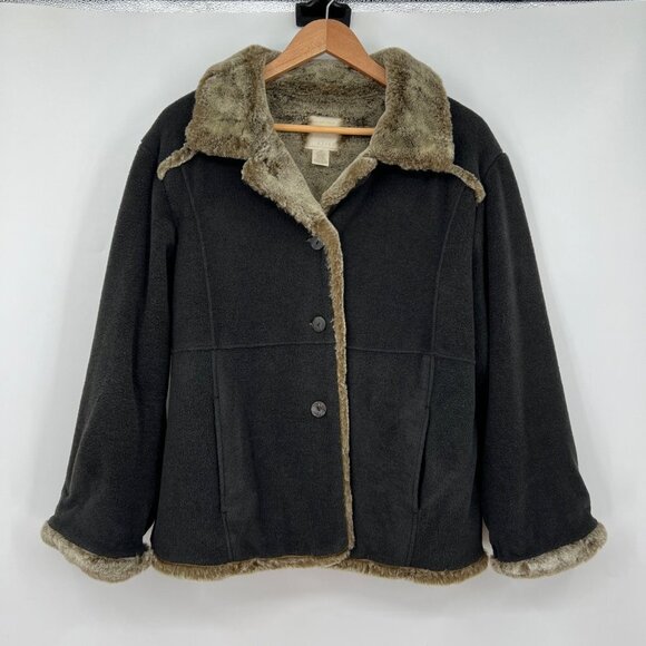 J Jill women’s faux fur thick coatigan/ jacket in gray button down woman's size - Picture 1 of 15